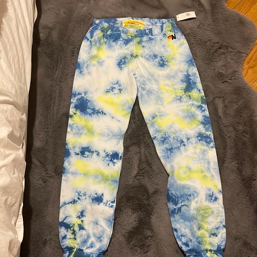 Aviator Nation Blue White Yellow Tie-Dye Joggers